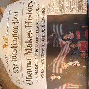Washington Post "A" section re: President Obama's election on November 5, 2008
